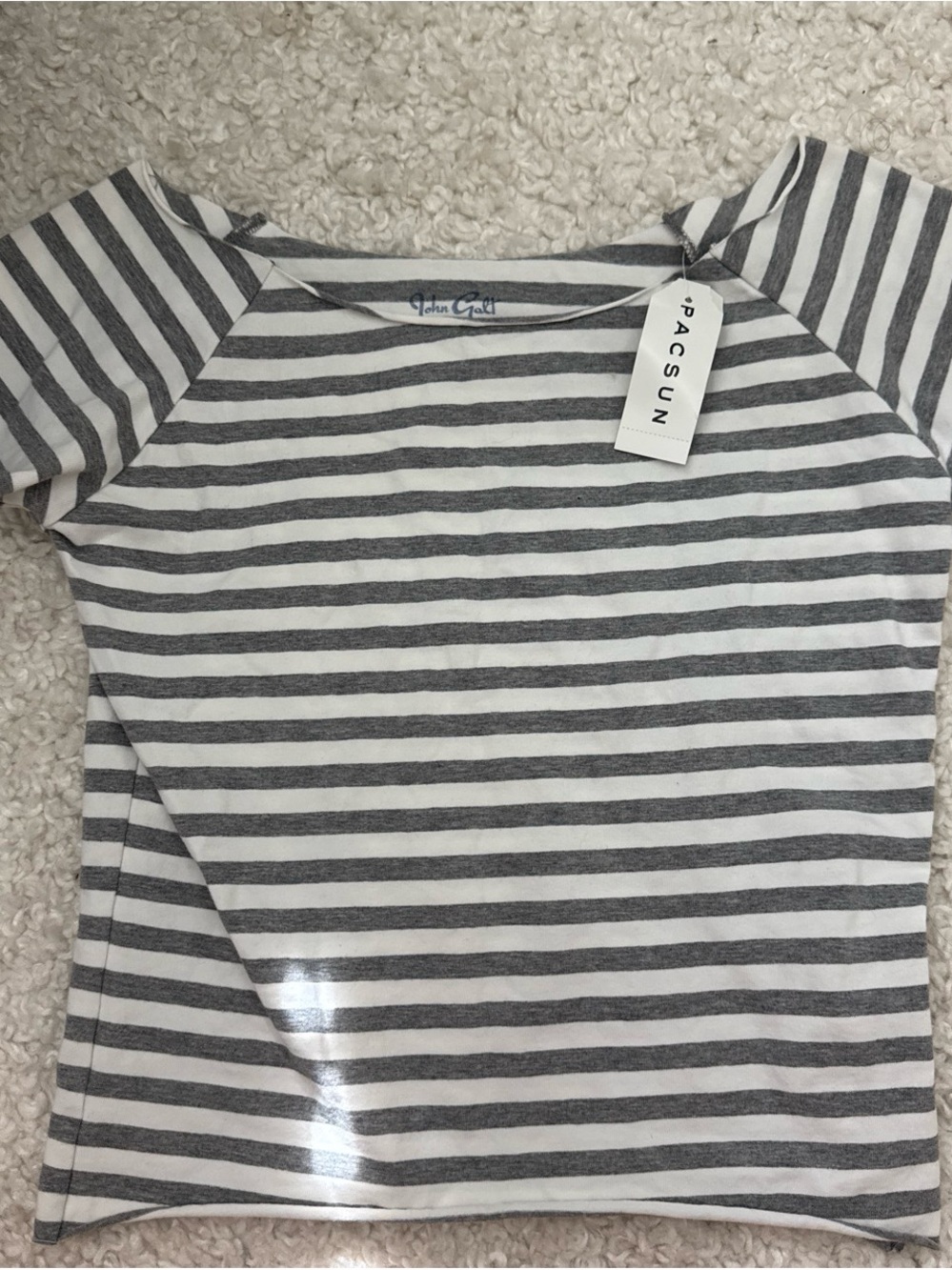 Brandy Melville Striped Light Gray and White Top